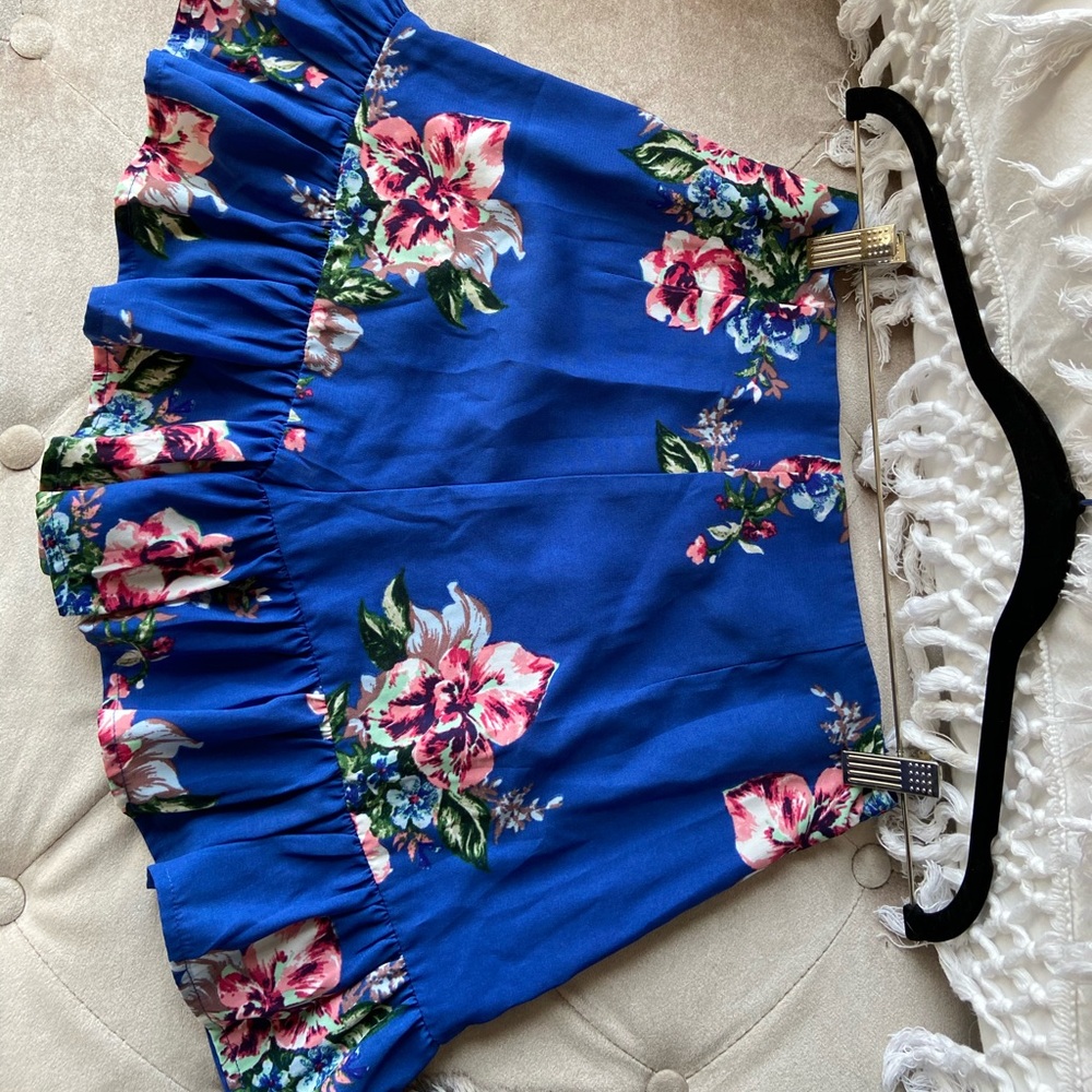 Blue Floral Ruffle Shorts
